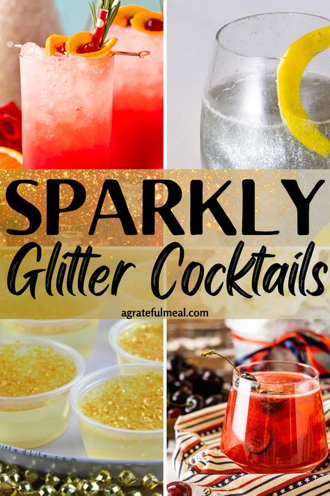 Girls Night Drinks Cocktails, Glitter Cocktails, Nye Drinks, Drinks Tequila, Nye Cocktail, New Year's Drinks, Summer Halloween, New Years Cocktails, Spring Cocktails Recipes