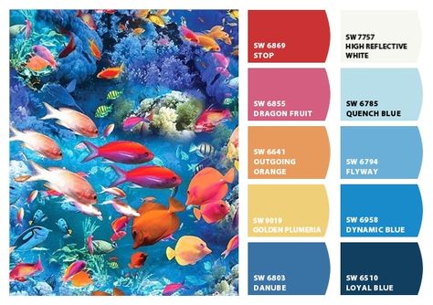 ColorSnap by Sherwin-Williams – ColorSnap by Jennifer C. Ocean Color Palette Colour Schemes, Under The Sea Palette, Fish Colour Palette, Coral Reef Color Palette, Aquarium Color Palette, Reef Color Palette, Under The Sea Color Palette, Coral Branding, Underwater Color Palette