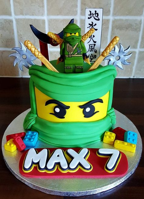 Lego Ninja Party Ideas, Green Ninjago Cake, Ninja Go Cake Lego Ninjago, Ninjago Lego Birthday Party, Ninja Party Cake, Lego Ninjago Cake Ideas, Ninja Birthday Party Ideas Cake, Lego Ninjago Birthday Party Ideas, Ninjago Lego Cake