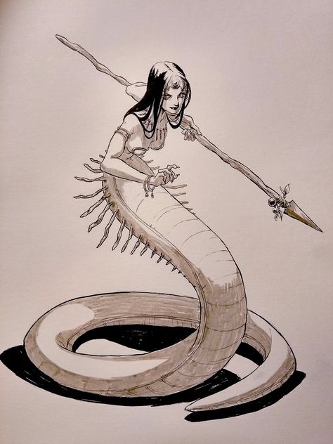 Snake Woman Drawing, Medusa Character Design, Lamia Art, Inktober List, Snake People, Jake Parker, Medusa Art, Monster Concept Art, Fantasy Monster