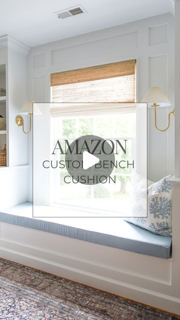 Stefana Silber on Instagram: "Custom bench cushion from Amazon made to your exact specifications, including irregular shapes. 
✨Comment CUSTOM CUSHION for cushion 
✨Comment ROMAN SHADE for the Amazon shade 

#benchcushion #windowbench #customcushion #customcushions #amazonhomefinds #amazonhomedecor #builtinbench" Bench Cushion Ideas, Oak Knoll, Window Bench Seat, Custom Bench Cushion, Custom Bench, Window Benches, Custom Benches, Indoor Outdoor Furniture, Irregular Shapes