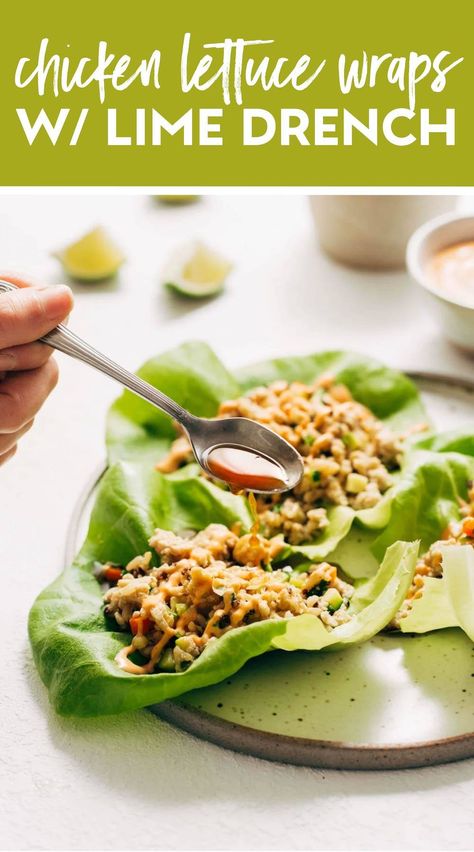 These lettuce wraps are a SUMMER DREAM. Mountains of crumbled-crisp ground chicken, fluffy quinoa, and/or rice for added satisfaction, and garlicky gingery sautéed veggies in crisp butter lettuce leaves. #lettucewraps #glutenfree #healthyrecipe Turkey Entrees, Dinner Diet, Fluffy Quinoa, Sautéed Veggies, Autoimmune Recipes, Pinch Of Yum, Butter Lettuce, Peanut Chicken, Chicken Lettuce Wraps