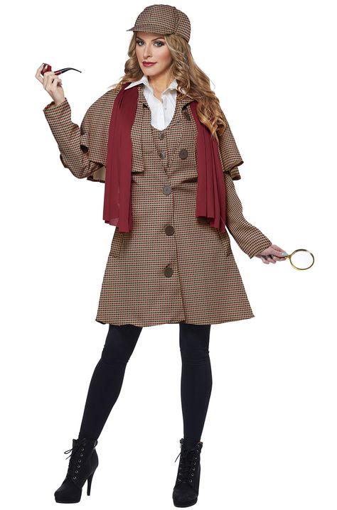 Check out the deal on Lady Sherlock Adult Costume - FREE SHIPPING at PureCostumes.com Lady Sherlock, Sherlock Holmes Costume, Detective Costume, Detective Outfit, British Costume, Couple Halloween Costumes For Adults, Womens Costume, Princess Halloween Costume, California Costumes