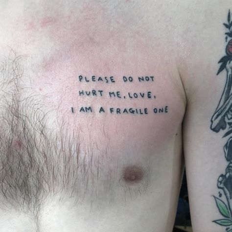 Stick and Poke Tattoos. on Instagram: “Tattooed something @keatonhenson said on the CHEST OF A DUDE. Thank you so much @enterdansmind Lovely to meet you.…” Dude Tattoos, Stick N Poke Tattoo, Poke Tattoo, Stick And Poke, Chest Tattoo, Thank You So Much, Skin Art, Body Mods, Tattoo Quotes