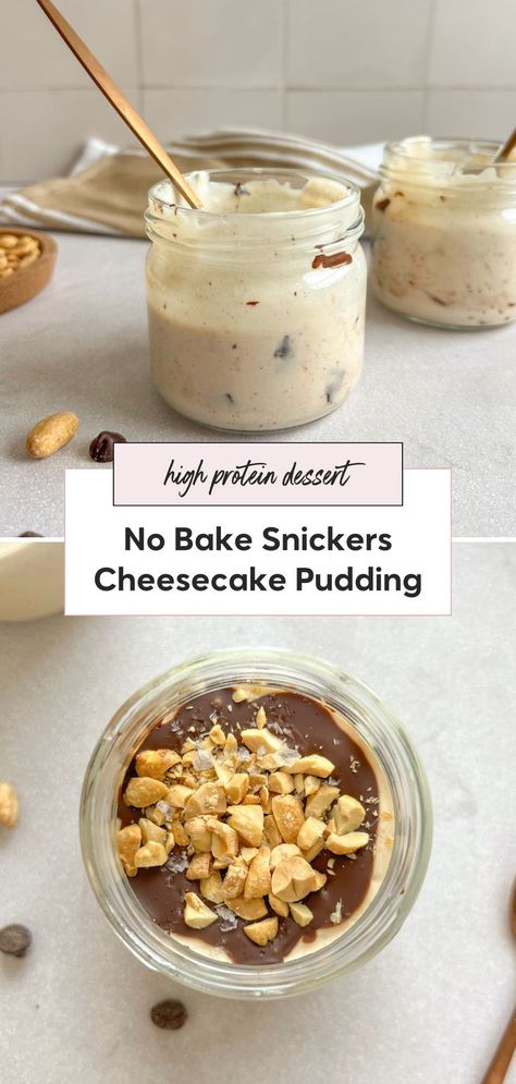 Make this cottage cheese pudding recipe that’s blended with chocolate and peanut butter. This whipped high protein dessert is healthy and tastes like a Snickers cheesecake. It's no bake and served in cups, making it an easy treat to whip up. Snicker Cheesecake, Snickers Dessert, High Protein Dessert, Cottage Cheese Dessert Recipes, Healthy Protein Desserts, High Protein Cheesecake, Cottage Cheese Desserts, Cool Whip Desserts, Protein Dessert