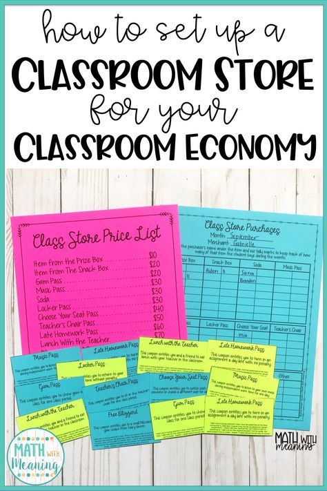 Learn how to set up a classroom store run by students for your classroom economy! Class Economy Rewards, Classroom Economy Rewards, Money System In Classroom, Classroom Individual Reward System, Classroom Money Reward System Middle School, Money Classroom Management Reward System, Classroom Store Ideas Middle School, Classroom Economy System Elementary, Money Reward System For Classroom