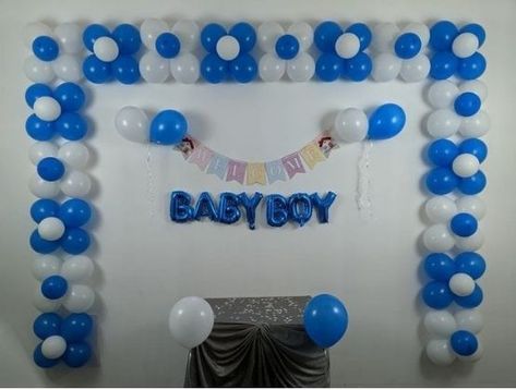 Simple Balloon Decorations, Simple Baby Shower Decorations, Simple Balloon Decoration, Indian Baby Shower Decorations, New Born Baby Boy, Naming Ceremony Decoration, Birthday Decorations At Home, Baby Boy Decorations, 1st Birthday Balloons