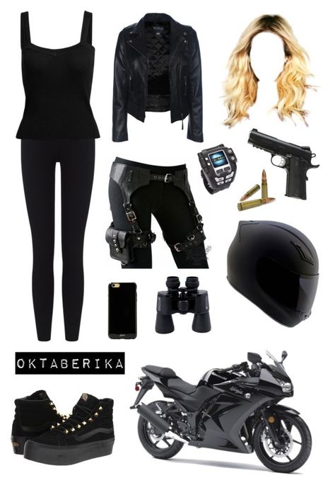 "Spy" by okberputri ❤ liked on Polyvore featuring James Perse, Kawasaki, Spy Optic, DK, Celestron, Sonix and Vans Spy Clothes, Kostum Peri, Marvel Inspired Outfits, Biker Girl Outfits, Runners Outfit, Spy Outfit, Outfit Female, Spy Girl, Badass Outfit