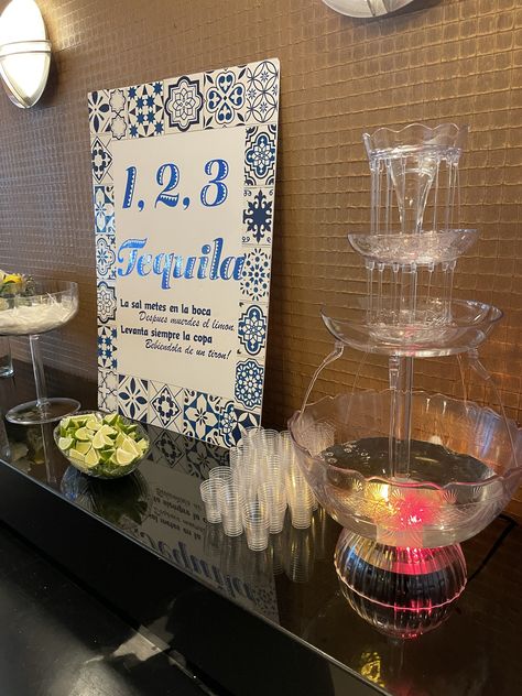 Tequila Fountain Wedding, Casa Azul Tequila Theme Party, Clase Azul Birthday Theme, Clase Azul Theme Party, Clase Azul Party, Tequila Party Decoration, Tequila Birthday Party, Positano Party, Rancho Wedding