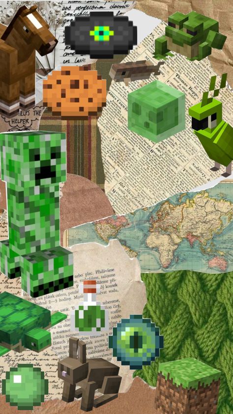 Phone Wallpaper Minecraft, Minecraft Graphic Design, Minecraft Laptop Wallpaper, Games Wallpaper Videogames, Aesthetic Minecraft Wallpaper, Minecraft Scrapbook, Minecraft Moodboard, Minecraft Wallpaper Aesthetic, Green And Brown Wallpaper