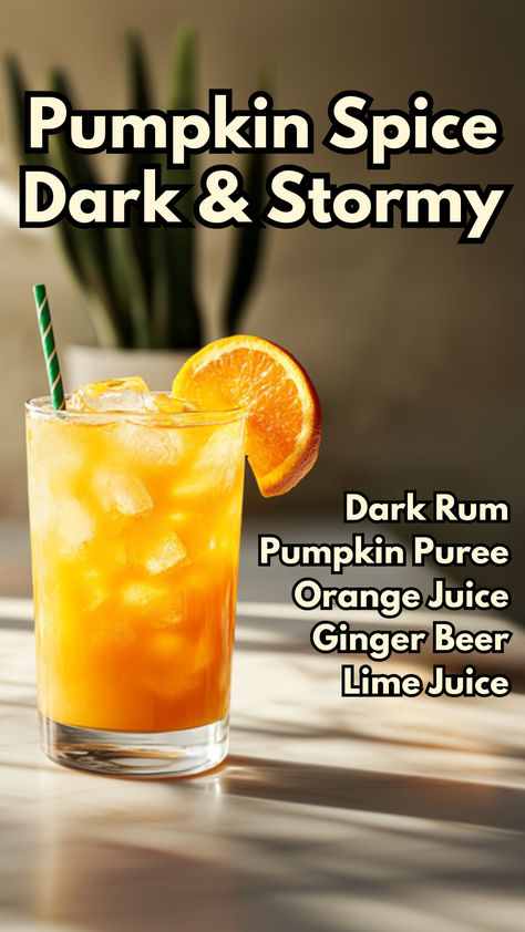 Pumpkin Spice Dark and Stormy Dark And Stormy Drink, Orange Peel Garnish, Dark Rum Drinks, Pumpkin Cocktails, Dark And Stormy Cocktail, Dark Rum Cocktails, Dark N Stormy Cocktail, Cocktail Cards, Ginger Beer Cocktail