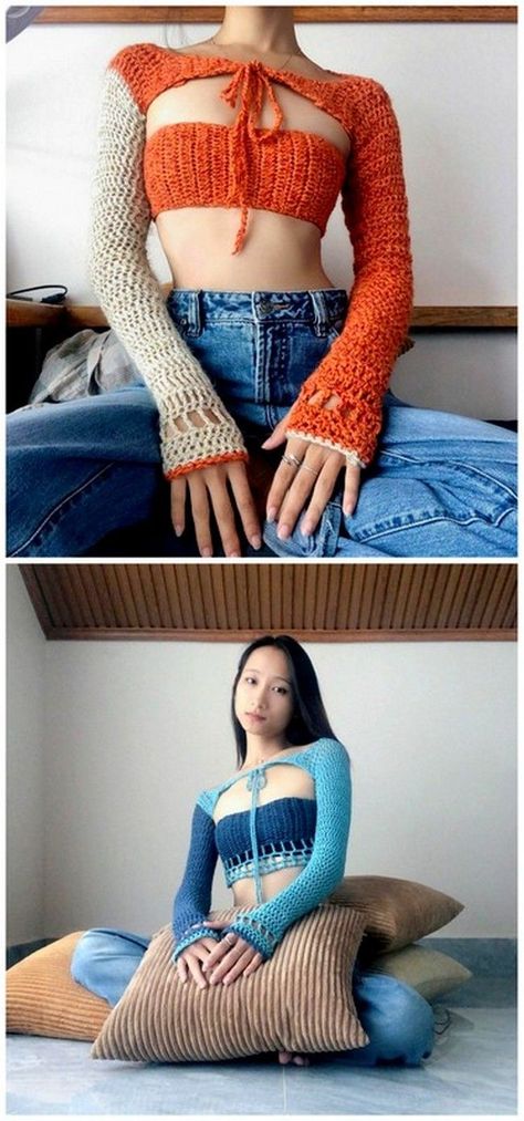 Couture, Crochet Arm Warmers, Crochet Bolero Pattern, Crochet Long Sleeve Tops, Crochet Tank Tops, Crochet Shrug Pattern, Crochet Jumper, Crochet Bolero, Crochet Tops Free Patterns