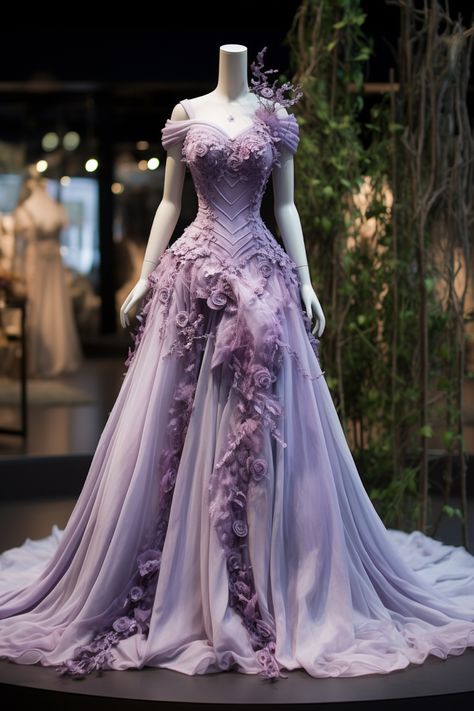 Lavender flower inspired gown Purple Gown Aesthetic, Light Purple Wedding Dress, Lavender Wedding Dress, Sweetheart Wedding Gown, Purple Ball Gown, Lilac Prom Dresses, Elven Dress, Purple Wedding Dress, Senior Prom Dresses