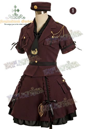 If it was in olive drab and pink, it would be a variation of what Anya would wear at WIT, since WIT is a military service based school. Lolita Outfits, Steampunk Costume, Japanese Street Fashion, Skirt Mini, Mori Girl, Military Uniform, Military Style, Dieselpunk, Steampunk Fashion