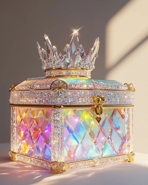 Royal Jewelry Aesthetic Princess, Game Mario Bros, Diy Bouquet Wrap, Crystal Box, Diamond Crown, Famous Paintings, Iridescent Crystal, Crystal Figurines, Crystal Crown