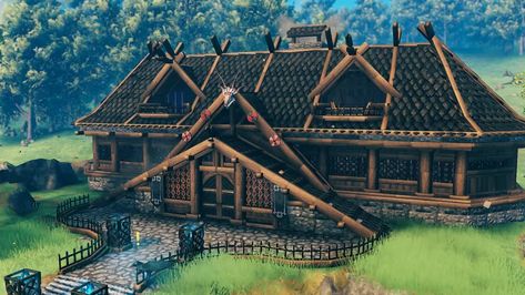 longhouse Valheim Build Nordic Architecture, Viking House, Conan Exiles, Viking Village, Base Building, Ark Survival Evolved, Medieval Houses, Soyut Sanat Tabloları, Farm Design