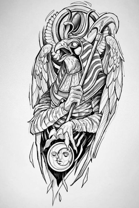 Egypt Tattoo Design, Hals Tattoo Mann, Egyptian Eye Tattoos, Half Sleeve Tattoo Stencils, Horus Tattoo, God Tattoo, Egyptian Tattoo Sleeve, Ancient Warrior, Anubis Tattoo