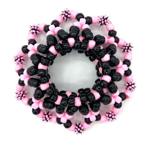 Black/Pink Silicone Spike Kandi Cuff Kandi Spike Cuff, Kandi Collar, Spiked Kandi Cuff, Kandi Diy, Scenecore Kandi, Kuromi Kandi Cuff, Kandi Bracelets Rave Goth, Scene Kandi Cuff Patterns, Trans Kandi Cuff