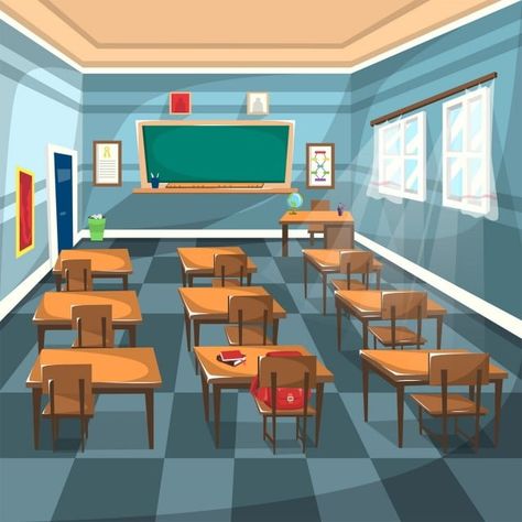 Classroom Cartoon Background, Papan Tulis Kapur, High School English Classroom, Study Table And Chair, Classroom Images, Classroom Background, Teachers Room, Illustration Interior, Classroom Clipart