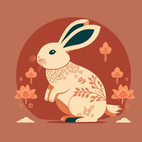 Rabbit New Year Illustration, Lunar Year 2023, Easter Rabbit Illustration, Zodiac Background, Chinese New Year 2023 Rabbit, Chinese New Year Rabbit, Happy Chinese New Year 2023, Logo Rabbit, Lunar New Year 2023