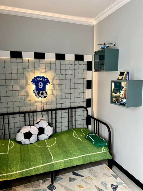 #homedecor #roomdecor #roominspo #roomidea Soccer Kids Room, Boys Soccer Bedroom, Football Theme Bedroom, Boys Football Bedroom, Ikea Boys Bedroom, Soccer Themed Bedroom, Soccer Bedroom, Stylish Bedroom Ideas, Art Decor Ideas