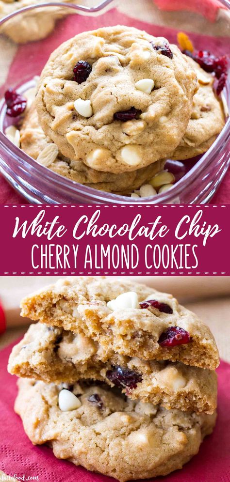 Cherry White Chocolate Chip Cookies, Chocolate Chip Cookies With Almonds, Cherry Almond White Chocolate Cookies, Cherry Almond Cookies Recipe, Dried Cherry White Chocolate Chip Cookies, Fresh Cherry Cookies Recipes, Almond Flavor Desserts, Cherry Almond Chocolate Chip Cookies, Chocolate Cherry Almond Cookies