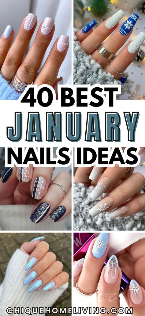 Step into the new year with style by exploring these 30 Best January Nail Ideas! Whether you’re looking for frosty blues, shimmering silvers, or neutral winter tones, these designs are perfect for the season. Embrace winter vibes with snowflake accents, icy ombrés, and glitter tips for a chic look. Or opt for subtle elegance with soft nudes, matte finishes, and minimalist line art. Top 10 Nail Designs, Nail For January, Wi Ter Nails, Blue Pearl Chrome Nails, January Theme Nails, January Nail Ideas 2024, Dip Nails For January, Light Blue Nails With Silver Glitter, Blue Witchy Nails