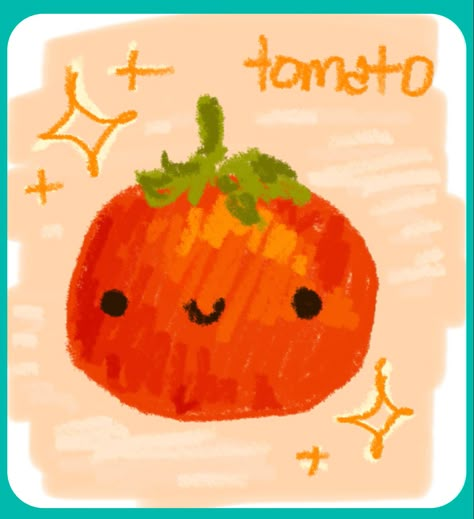 Orange Drawing Aesthetic, Orange Aesthetic Kawaii, Tangerine Drawing Cute, Tomato Cute Drawing, Kawaii Tomato, Tomato Illustration Cute, Tomato Background, Cute Doodle Art, Food Drawing