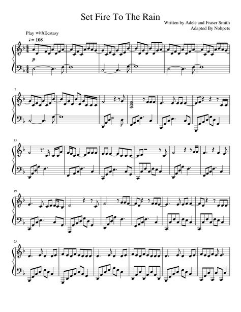 Free Flute Sheet Music, Free Guitar Sheet Music, Popular Piano Sheet Music, Free Violin Sheet Music, Set Fire To The Rain, Piano Sheet Music Letters, Fire To The Rain, Music Printables, Free Printable Sheet Music