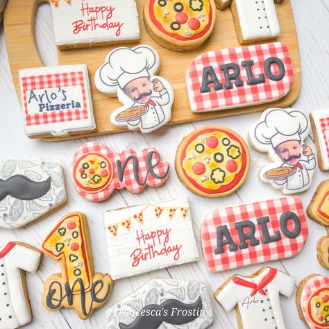 This little pizza 🍕 chef turned one and his party theme was so much fun ❤️💛🤎 Also, do you feel like you talk in rhymes since having kids? I can’t seem to stop 🫣 Pizza Theme Cookies, First Birthday Pizza Party Theme, Pizza Themed 1st Birthday Party, Pizza First Birthday Party, Pizza Party Themes, Pizza Birthday Party, Birthday Pizza, First Birthday Cookies, Royal Icing Sugar