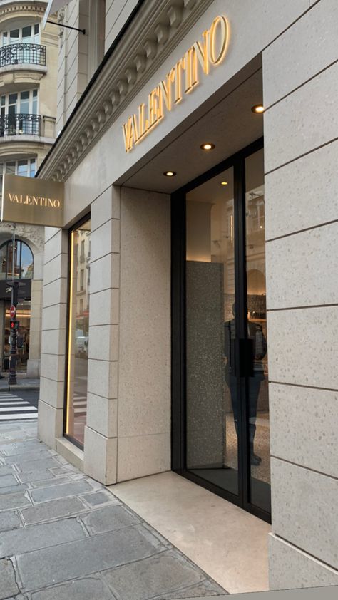 Valentino Store, France Cafe, Store Shelves Design, Retail Facade, Commercial And Office Architecture, Facade Architecture Design, Laundry Design, Lighting Showroom, Door Designs