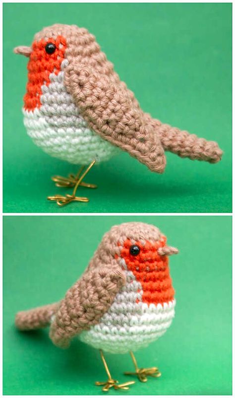 Crochet Robin, Lidia Crochet Tricot, Crochet Bird Patterns, European Robin, Crochet Unique, Crochet Birds, Crochet Simple, Crochet Diy, Crochet Applique