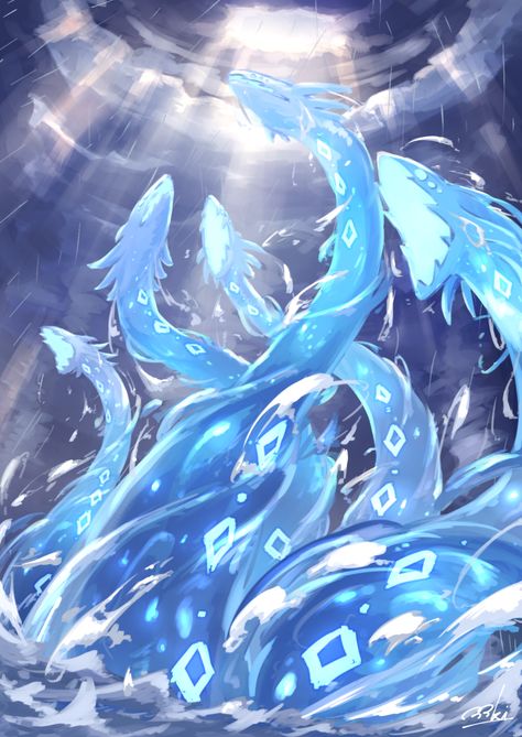 Water Character Concept Art, Super Powers Art Water, Water Goddess Drawing, Water God Character Design, Water Druid Dnd, Water Dragon Character Design, Water Magic Fantasy Art, Genshin Impact Creatures, Water Powers Art