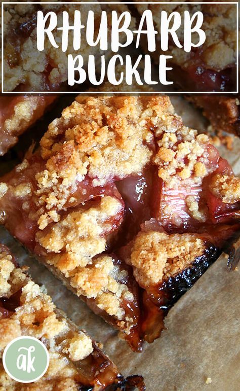 Rhubarb Buckle — a summer favorite! Martha Stewart said it best: "This dessert belongs in everyone's outdoor entertaining file." The dough in this rhubarb buckle recipe yields the perfect bottom crust — not too cakey, not too crisp, a slightly sweet, perfectly sturdy layer that really allows the rhubarb to shine. #rhubarb #buckle #summer #desserts #fruit Rhubarb Buckle, Baked Fruit Desserts, Buckle Recipe, Desserts Fruit, Rhubarb Desserts, Baked Fruit, Rhubarb Recipes, Strawberry Rhubarb, Sweet Breads