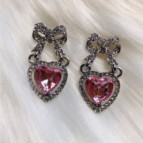 Kawaii, Gyaru Earrings, Extravagant Earrings, Dreamy Accessories, Pink Heart Crystal, Dressy Earrings, Pink Accessories, Heart Crystal, Opal Earrings Stud