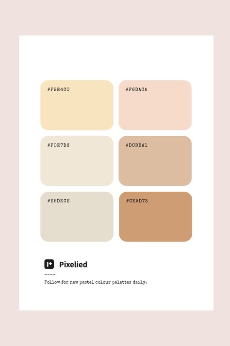 This brown pastel color palette offers a harmonious blend of warm neutrals, ranging from soft cream and beige to muted taupe and tan. These colors create a cozy and inviting atmosphere, ideal for designs that aim for a subtle and sophisticated look. Perfect for illustration, branding, typography, and web UI, this palette adds a touch of warmth and timeless elegance to any project. Bright And Neutral Color Palette, Rattan Color Palette, Pastel Neutral Color Palette, Spring Neutral Color Palette, Beige Color Combinations, Warm Neutral Color Palette, Color Scheme Generator, Cream Color Palette, Color Generator