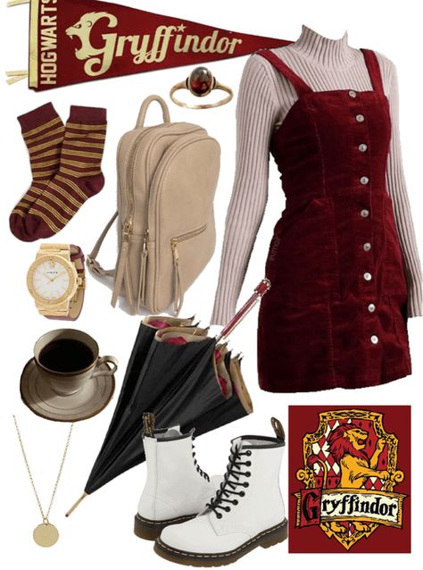 Hogwarts Outfits Gryffindor, Gryffindor Aesthetic Outfit, Gryffindor Inspired Outfits, Gryffindor Outfit Aesthetic, Harry Potter Outfit, Harry Potter Uniform, Gryffindor Outfit, Hogwarts Uniform, Hogwarts Outfits