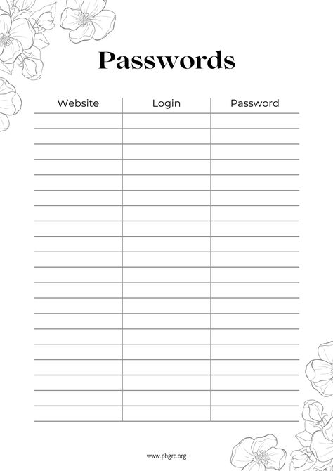 #Password_Log_Template #Password_Tracker_Template #Password_Template #Ipad_Organization Password Log Template, Password Tracker Template, Living Will Template Free Printable, Good Notes Daily Planner, Life Binder Printables, Password Ideas, Password Template, Ipad Organization, Password Tracker Printable