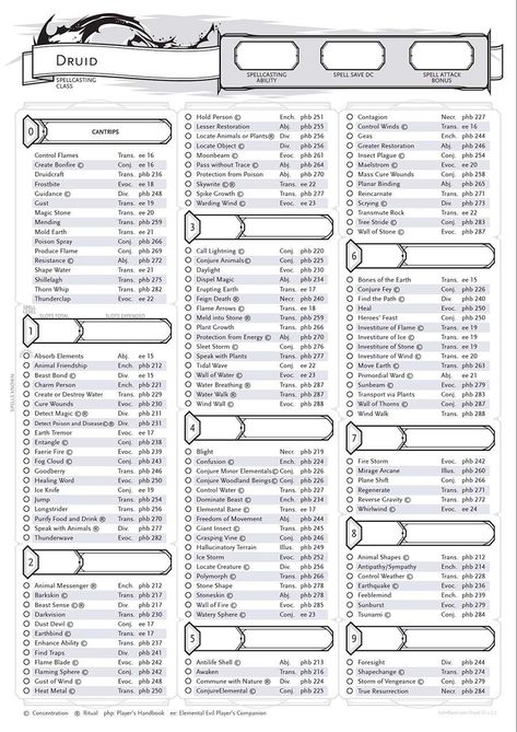 Dnd 5e Spell Sheet, Dnd Druid Spells, Cute Dnd Character, Druid Dungeons And Dragons, Dm Tips, Rpg Character Sheet, Dnd Druid, Dnd Character Sheet, Dungeon Master's Guide