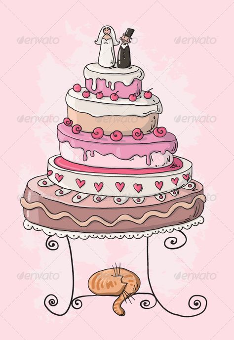 Engagement Food, Humor Illustration, Wooden Arrow Sign, Cake Cartoon, Bride Cake, Tree Doodle, 7 December, Cake Vector, Cake Drawing