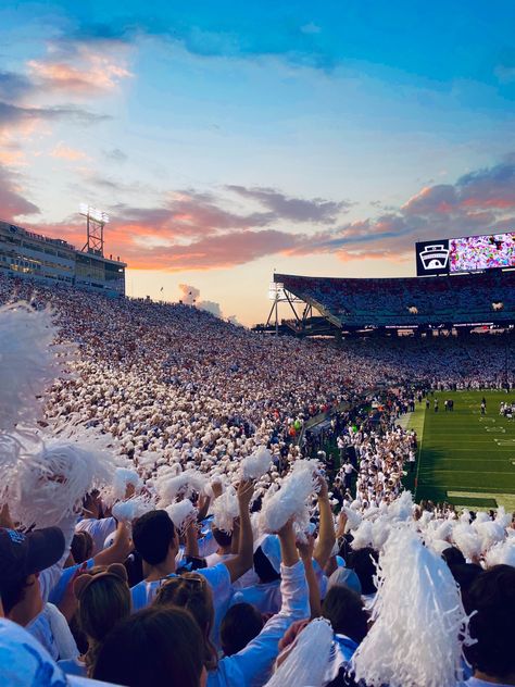 Football Student Section, Penn State Aesthetic, Whiteout Game, Football Sunset, Penn State Game, Penn State College, College Core, Student Section, Unc Chapel Hill