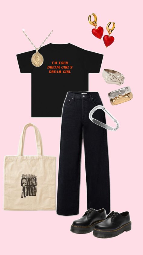 Chappell Roan Merch - MUNA Carabiner - Sapphic Style - Lesbian Outfits - Black Jeans, Doc Martens, Sappho Necklace, Chappell Roan Merch, Phoebe Bridgers Tote Lesbian Outfits, Nyc Outfits, Black Jeans Outfit, Phoebe Bridgers, Chappell Roan, Date Outfits, Girls Dream, Doc Martens, Outfits Aesthetic