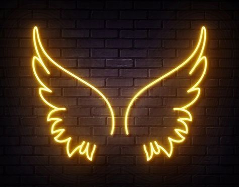 Angel Wings Neon Sign, Cute Heart Drawings, Angelic Wings, Gold Design Background, Boy Silhouette, Led Wall Art, Fox Painting, Laser Engraved Ideas, Wedding Neon Sign