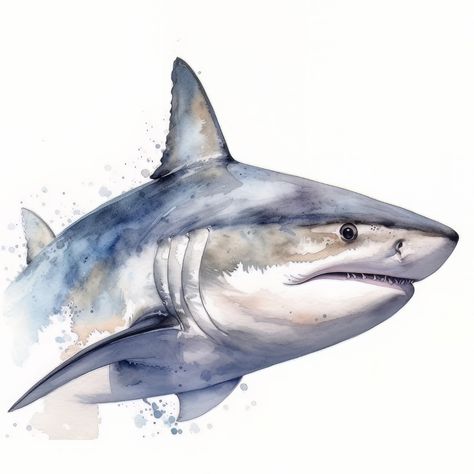 Animal Digital Art, Portrait Watercolor, Art Watercolor Painting, World Of Art, Great White, Art Watercolor, Watercolor Painting, Nautical, Digital Art