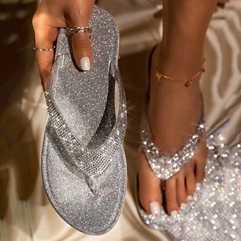 Sequin Flats, Special Occasion Shoes, Glitter Flats, Rhinestone Flats, Summer Heels, Summer Flip Flops, Summer Slippers, Rhinestone Sandals, Heel Slippers