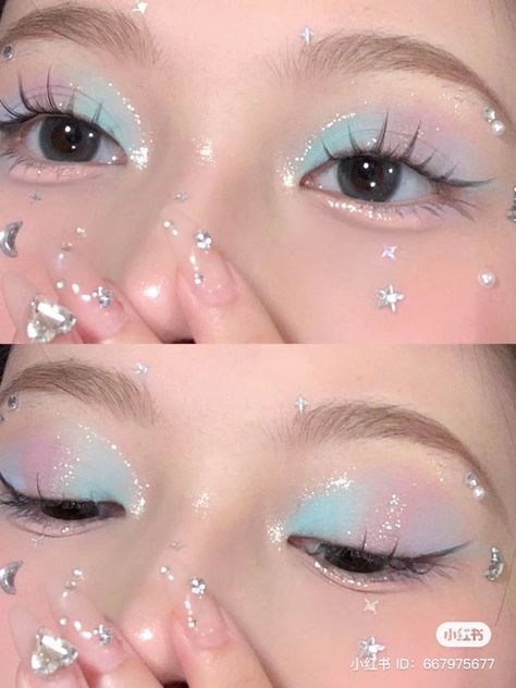 Blue And Pink Makeup, Types Of Makeup Styles, Pastel Makeup, Cute Eye Makeup, Doll Eye Makeup, Kawaii Makeup, Take Care Of Your Skin, Ethereal Makeup, 사진 촬영 포즈