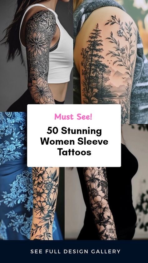 Discover 50 stunning women sleeve tattoos showcasing individuality and creative tattoo designs. This pin features beautiful artwork that inspires unique body art and includes 4 captivating images. Half Sleeve Tattoo Upper Arm, Forearm Cover Up Tattoos, Unique Half Sleeve Tattoos, Arm Sleeve Tattoos For Women, Quarter Sleeve Tattoos, Nature Tattoo Sleeve, Feminine Tattoo Sleeves, Realistic Tattoo Sleeve, Girls With Sleeve Tattoos