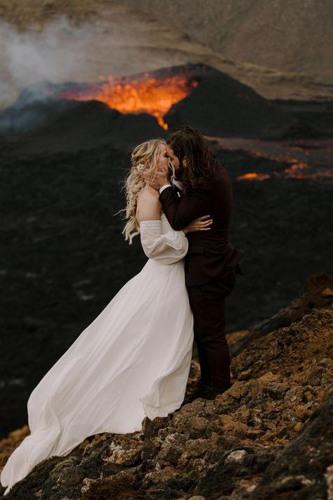 Best Destination Wedding Locations, Erupting Volcano, Pagan Wedding, Top Of A Mountain, Iceland Wedding, Unconventional Wedding, Destination Wedding Locations, Nontraditional Wedding, Gothic Wedding