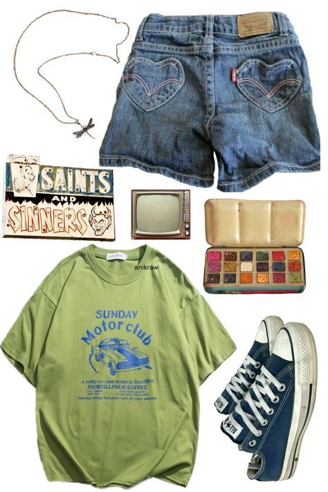 Summer Outfit Mood Board, Art Core Outfits, 90s Clothes Outfits, Grunge Summer Fits, Summer Outfits Grunge, 90s Summer Outfits, Camp Outfits, Honey Sauce, Boneless Chicken Thighs