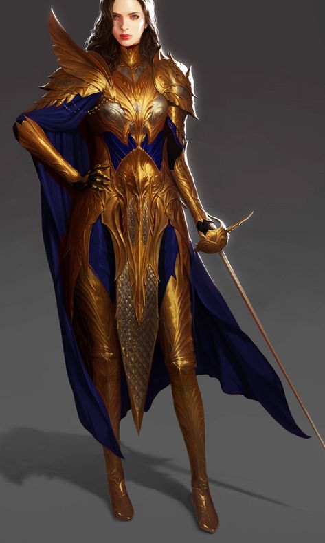 Golden Armor, Era Victoria, Gold Armor, Armor Dress, Dragon Armor, Warrior Outfit, Female Armor, Female Knight, 다크 판타지